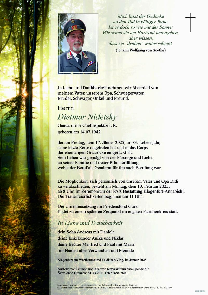 ChefInsp i.R. Dietmar Nidetzky verstorben